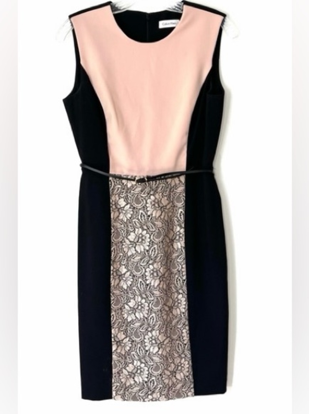 Calvin Klein Pink & Black Lace-Panel Sheath Dress